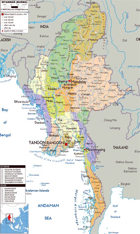 myanmar map with cities.